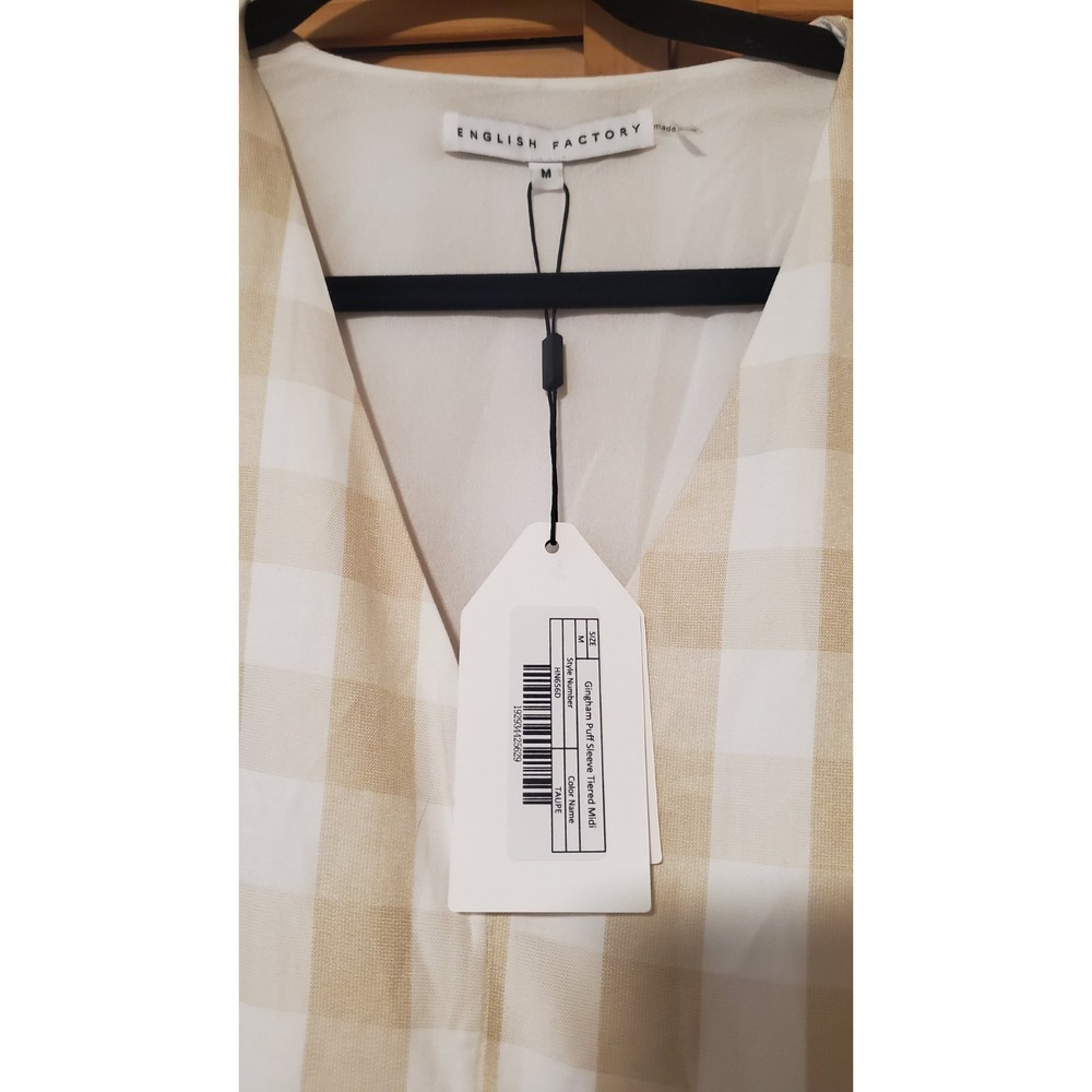 English Factory Tan And White Gingham Midi Dress Size Medium - Picture 6 of 13